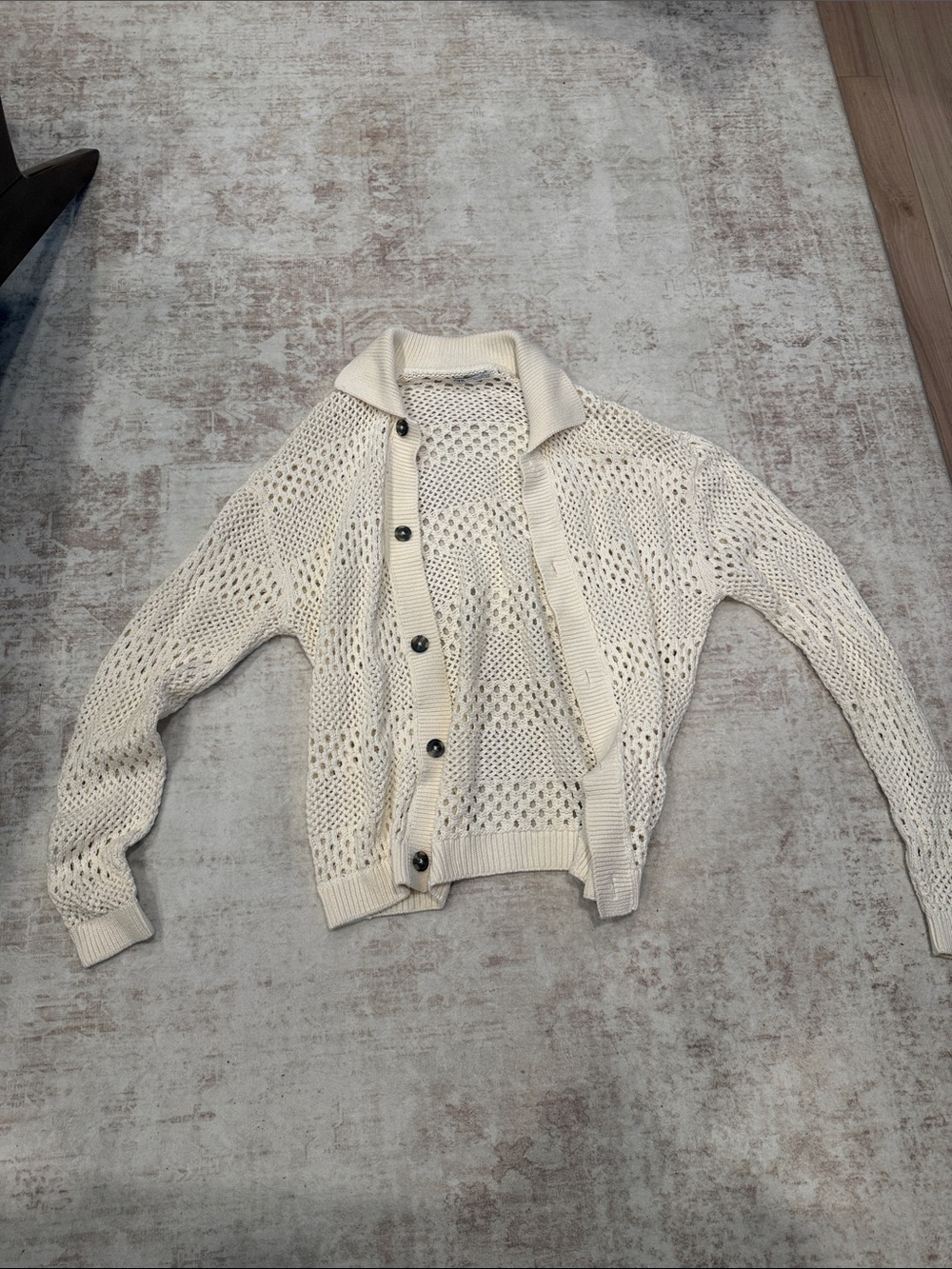 Zara Cream Open-Knit Button Cardigan